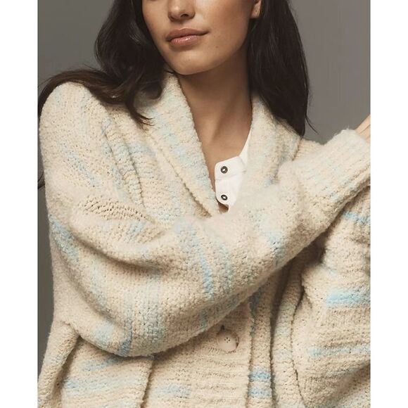 Anthropologie Pilcro OVERSIZED Cardigan Sweater Womens XS Beige Blue Cozy $198 - Picture 3 of 11